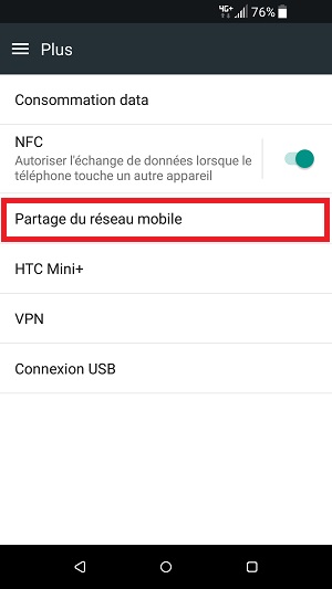 internet HTC android 7 partage connexion