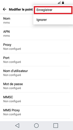MMS LG android 7 point accès MMS