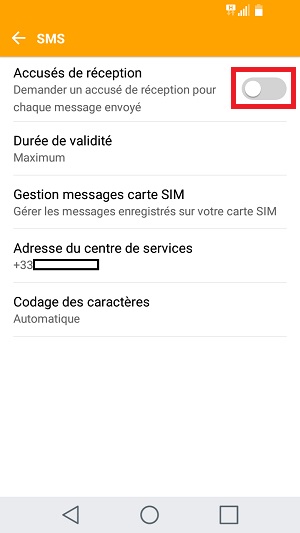 SMS LG android 7 accusés de réception