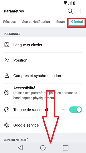 contact code pin ecran verrouillage LG android 7