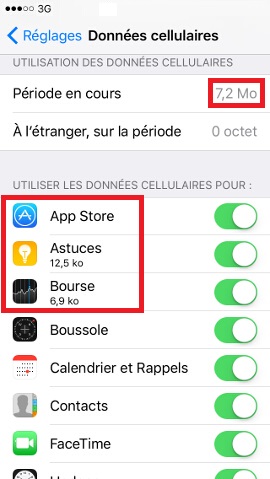 Iphone IOS 10 données cellulaires statistiques