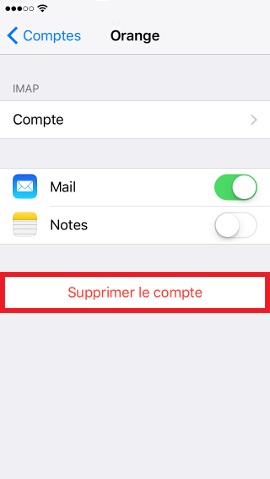iPhone IOS 10 compte mail suppression