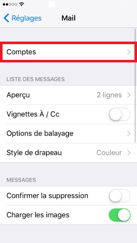 iPhone IOS 10 reglages mail contact calendrier