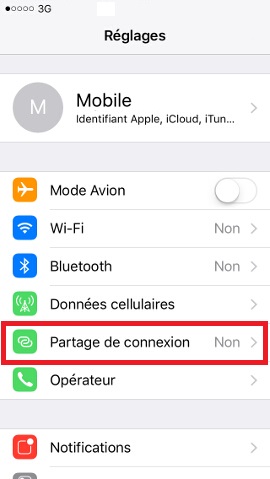 iphone partage de connexion