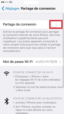 iphone partage de connexion