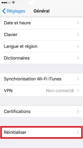 Iphone IOS 10 général réinitialiser