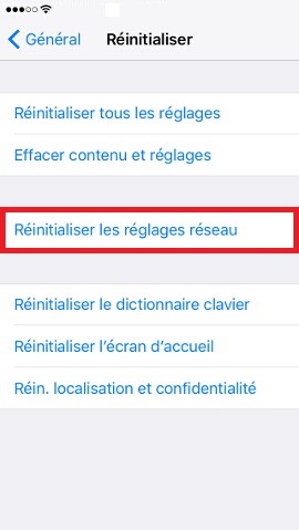 Iphone IOS 10 reinitialiser les réglages réseaux