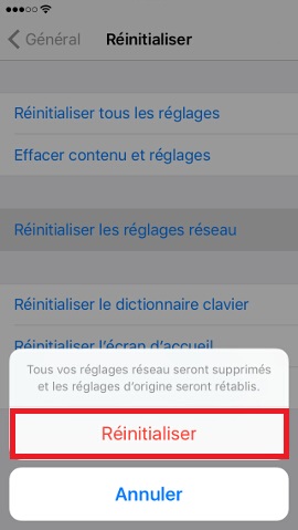 Iphone IOS 10 réseau réinitialiser