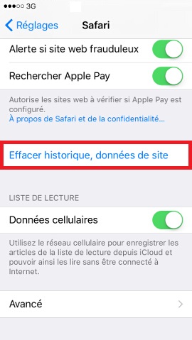 Iphone IOS 9 safari effacer cache