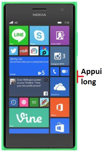 éteindre Lumia 735