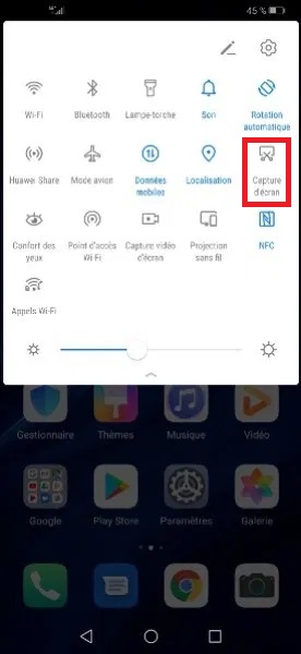 capture d'écran Huawei