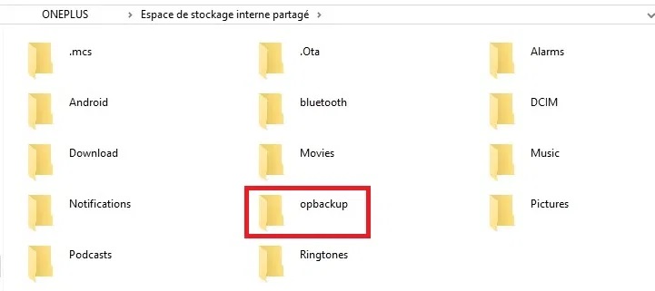 OnePlus backup folder