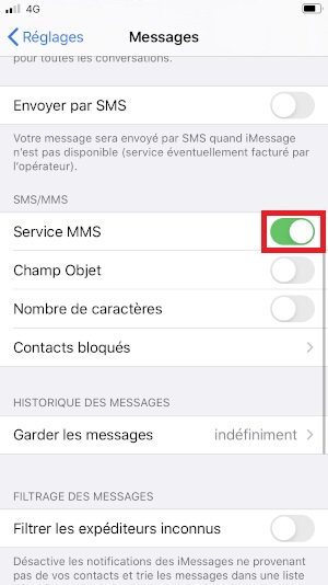 MMS iPhone SE 2020 services MMS