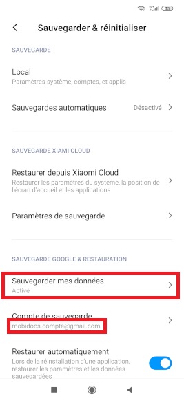 xiaomi sauvegarde Google