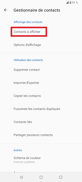 contacts Asus android 10