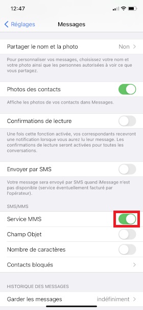 MMS iPhone XR services MMS