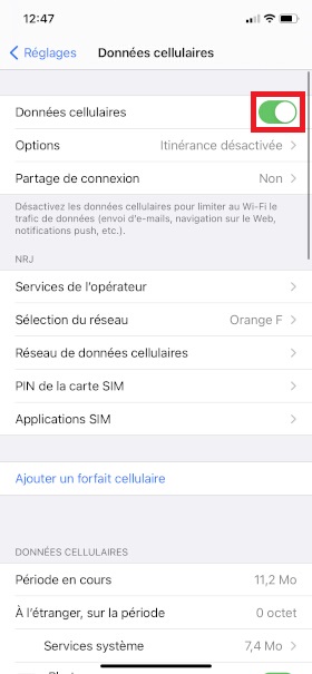 MMS iPhone XR données cellulaires