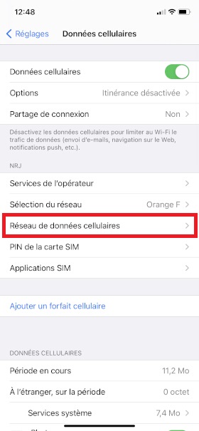 MMS iPhone XR données cellulaires