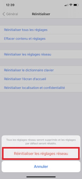 Échec réseau appel iPhone XR