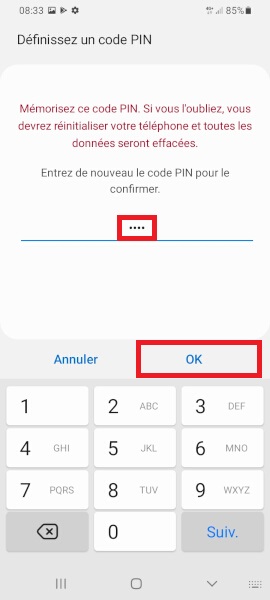 code PIN verrouillage Samsung Galaxy A52