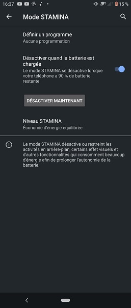 mode STAMINA activé