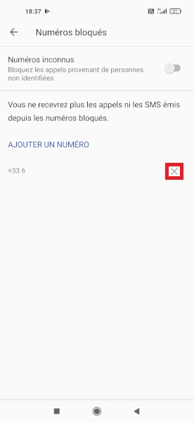 bloquer numéro Xiaomi Redmi Note 10