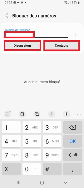 Samsung android 12 bloquer SMS
