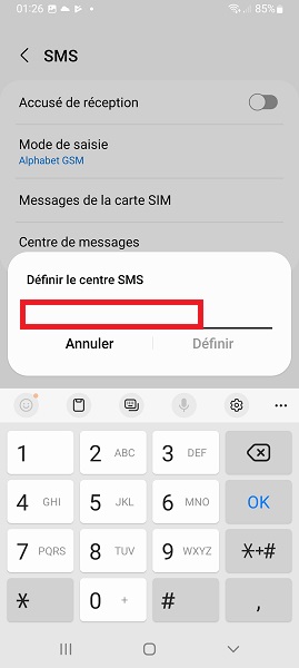 Samsung Galaxy A33 centre de message