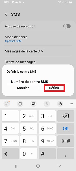 Samsung Galaxy A53 centre de message