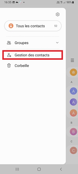Samsung android 12 gestion des contacts