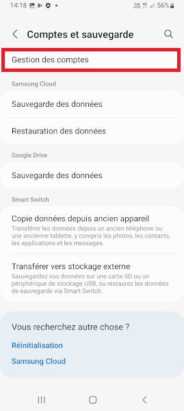 samsung android 12 gestion des comptes