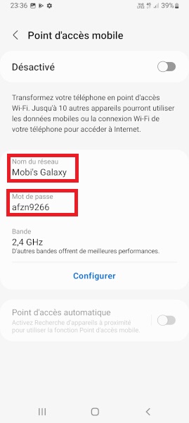 Samsung android 12 point d'accès mobile