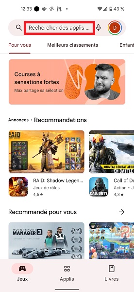 Playstore recherche application