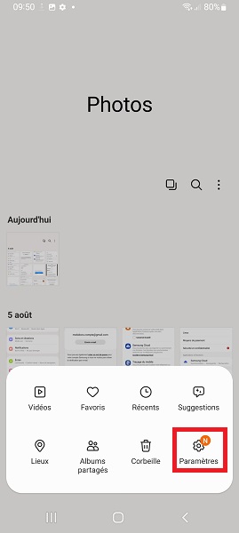 Samsung Galerie paramètres
