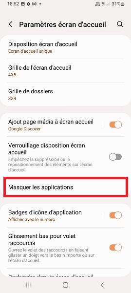 Samsung masquer applications